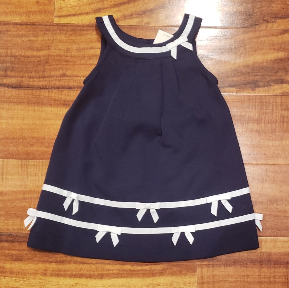 Janie and Jack NWT 12-18 months navy ponte dress w/ white ribbon accents